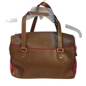 Vintage Gucci Satchel Handbag BROWN Leather Red details Grannycore Retro Classic
